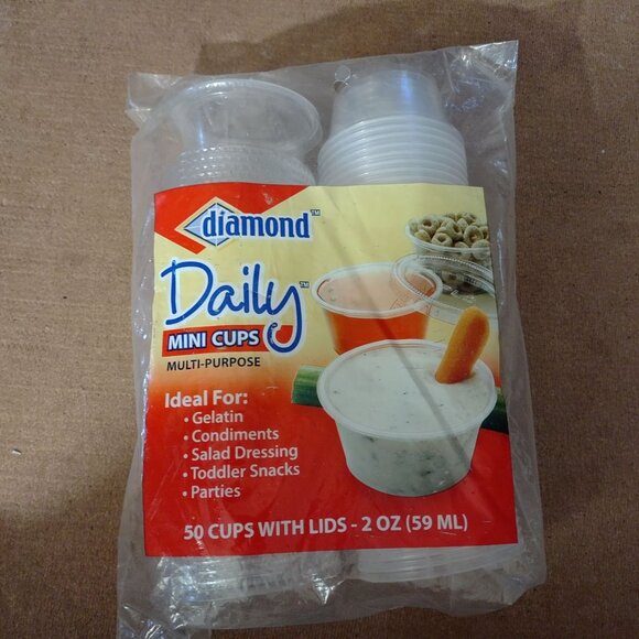 Diamond Daily Mini Cups With Lids 2 Oz 59ml 50 Pack BPA-Free Multi-Purpose-NEW - Picture 2 of 2